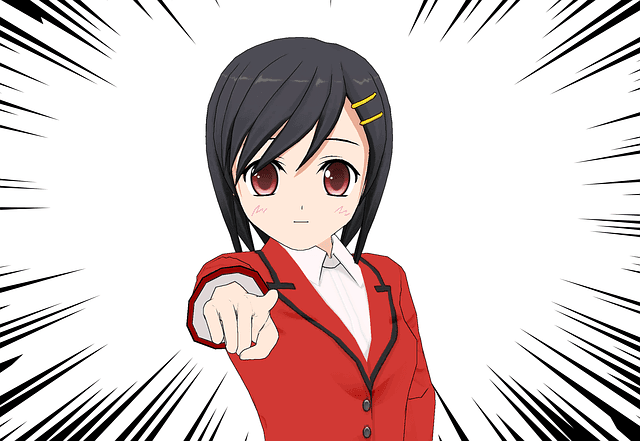 Anime girl pointing.