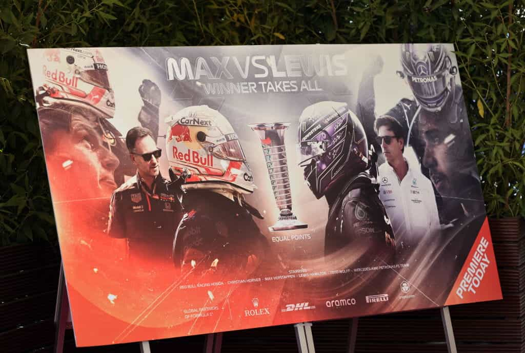 Promotional poster at the Abu Dhabi 2021 Grand Prix.