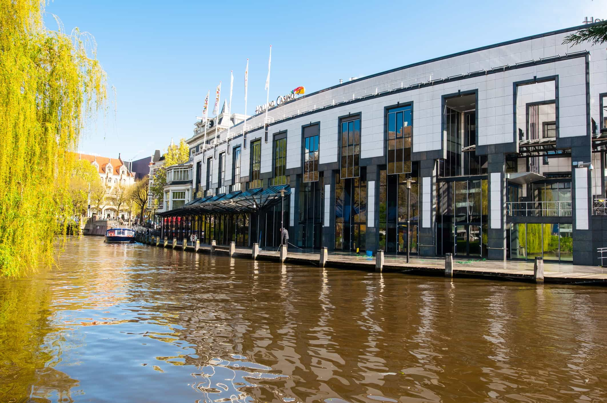 Amsterdam’s state-owned casino seen from outside on a sunny day.