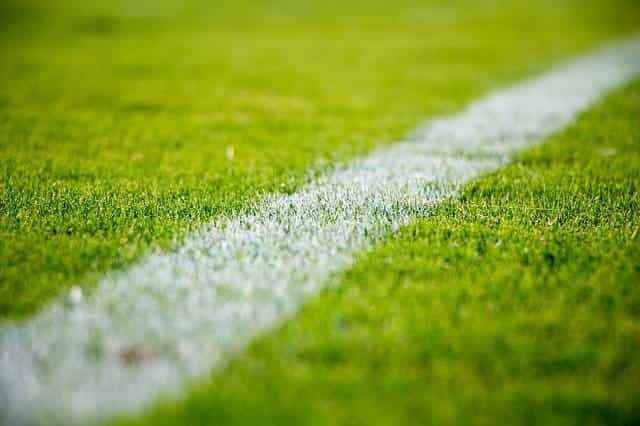 Closeup of a line on a football pitch.