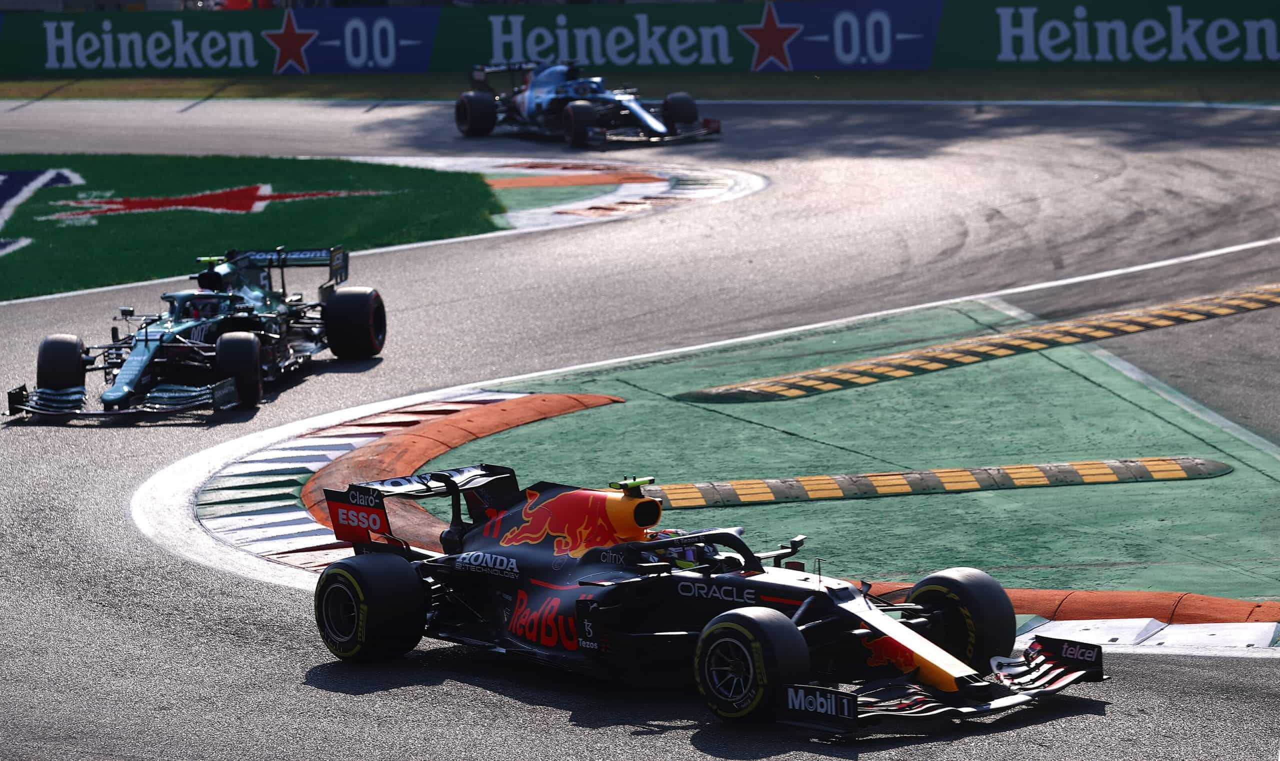 Sergio Perez racing at the 2021 Italian Grand Prix.