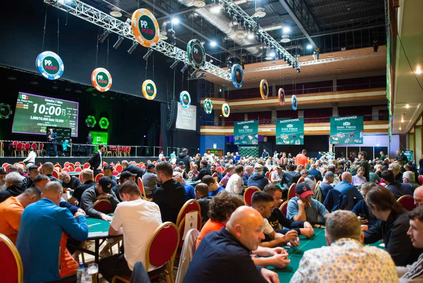 A busy poker room mid-tournament in Killarney, Ireland.