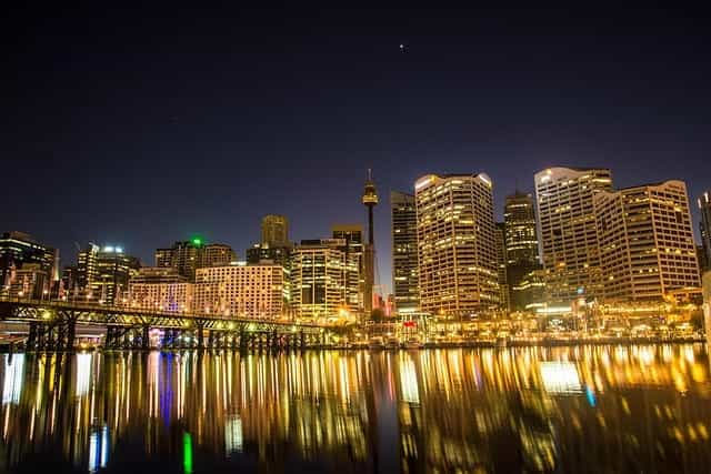 Cityscape at night.