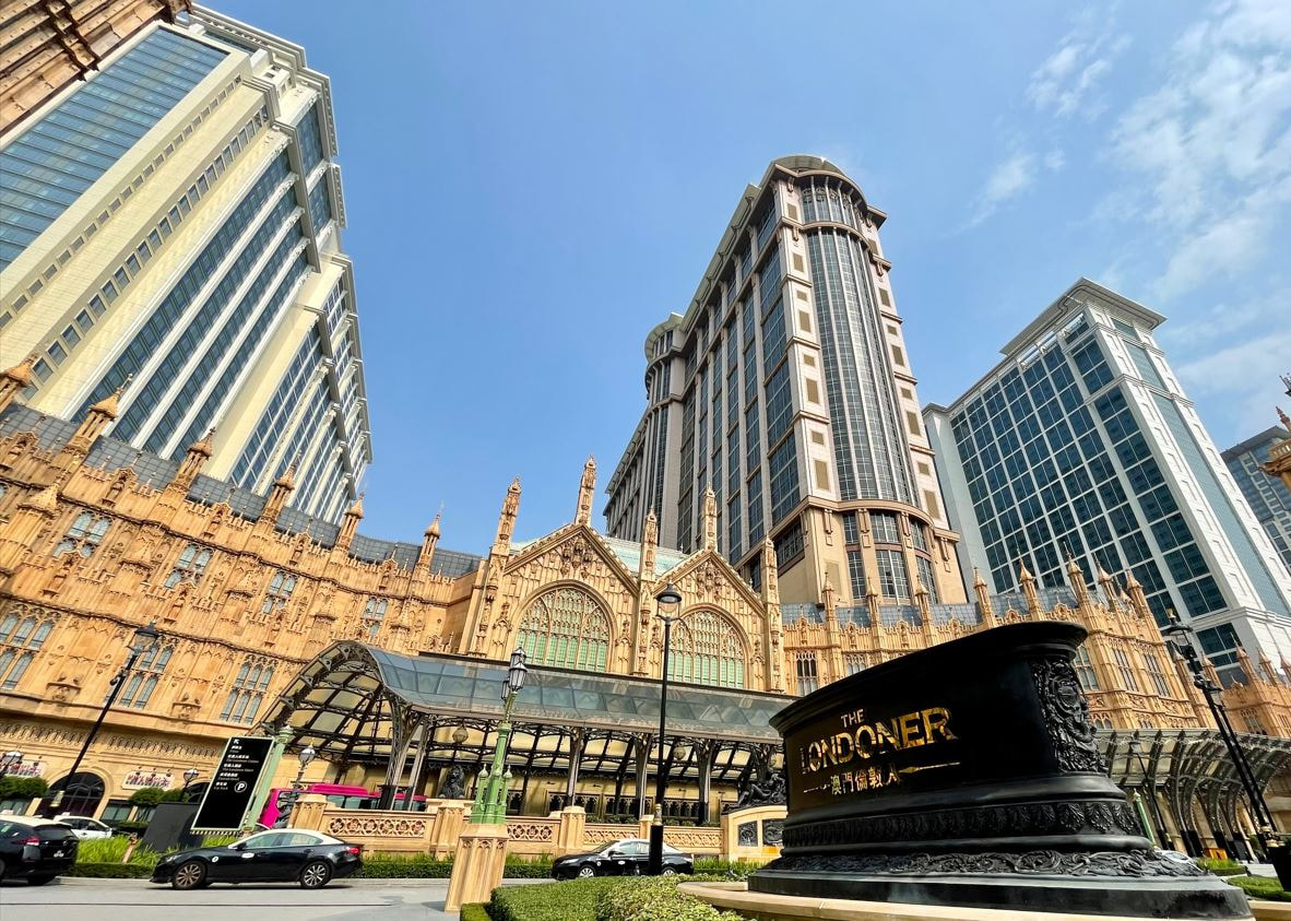 Macau’s Londoner Hotel viewed from outside its main entrance.